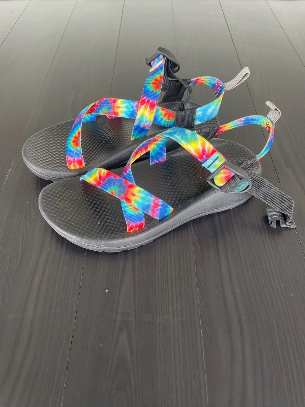 Chaco Kids Ecotread Multicolor Tie-Dye Strap Sandals - Black Footbed